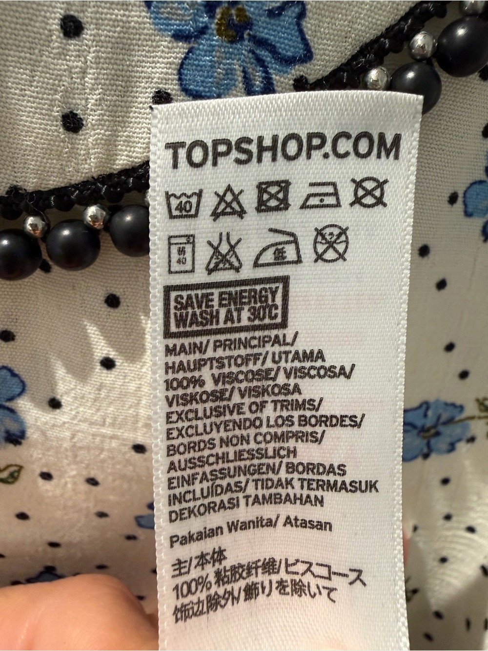 Topshop Floral Polka Dot Beaded Trim Blouse | Peter Pan Collar | Size 8 - Picture 5 of 6